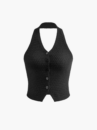 Halter Button Stretch Sweater Vest