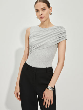 Asymmetrical Pleated Slim Tank Top