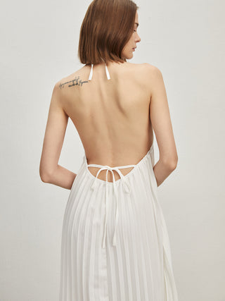 Tie-Back Open Back Pleated Long Dress