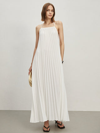 Tie-Back Open Back Pleated Long Dress