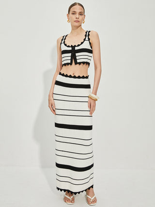 Contrast Trim Stripe Knit Skirt Set