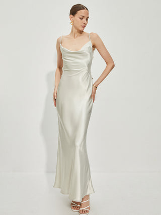 Satin Cowl Neck Backless Dress