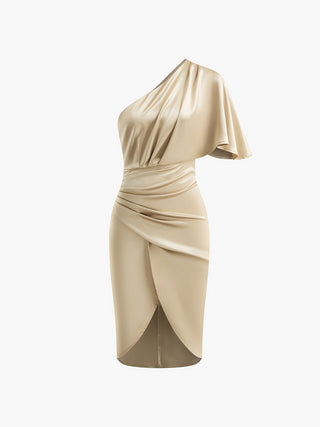 Asymmetrical Zipper Pleated Dress