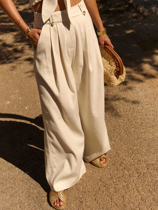 Cotton & Linen Knotted Shirred Pants Set