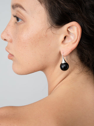 Black Round Onyx Hook Earrings