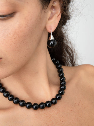 Black Round Onyx Hook Earrings