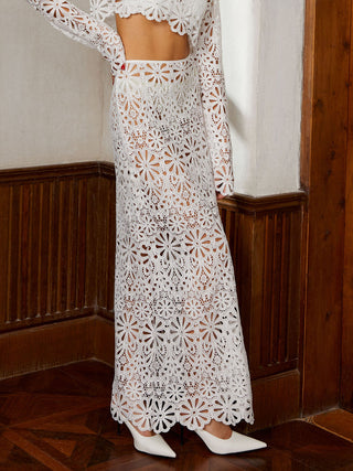 Hollow Lace Maxi Skirt