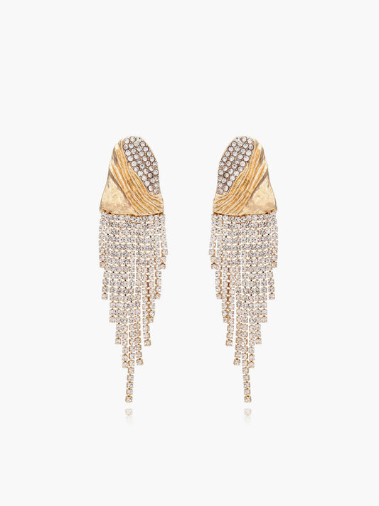 Crinkled Metal Rhinestone Earrings