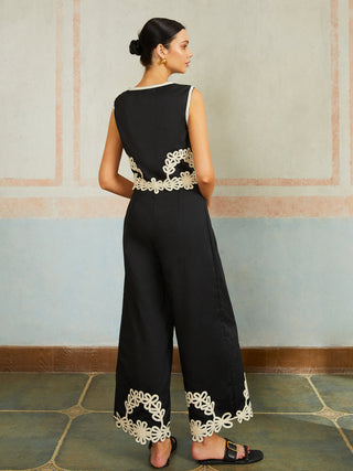 Casual Embroidery Sleeveless Pants Set