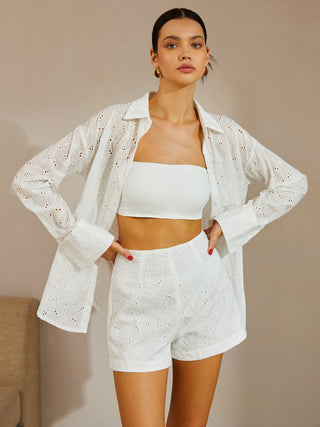 Cotton Casual Embroidered Shorts Set