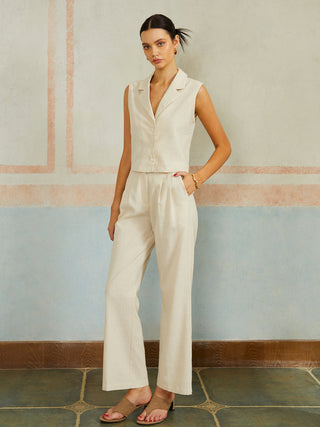 Casual Cotton & Linen Sleeveless Pants Set