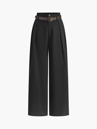 Plain Pleated Pants Without Belt