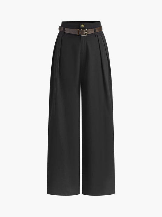 Plain Pleated Pants Without Belt