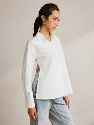 Long Sleeve Backless Bow Shirt