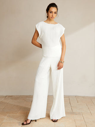 Casual Semi-Sheer Pleated Pants Set