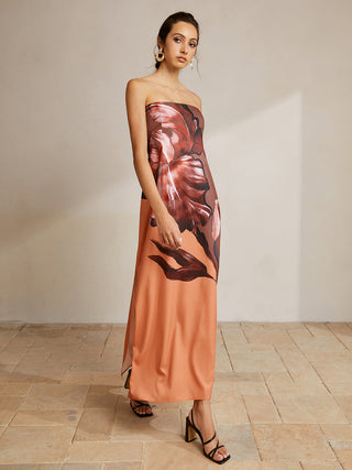 Printed Slit Tube Long Dress