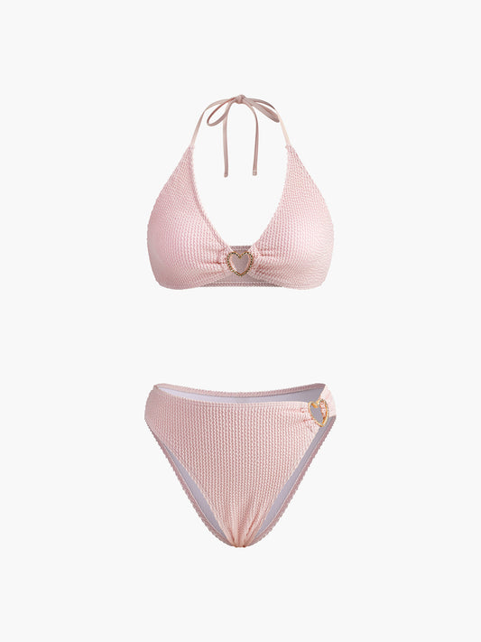 Rhinestone Heart Detail Halter Bikini Set