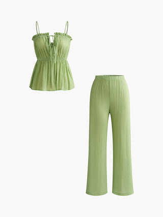 Pleated Cami Top With Long Pants Set