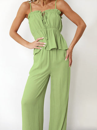 Pleated Cami Top With Long Pants Set