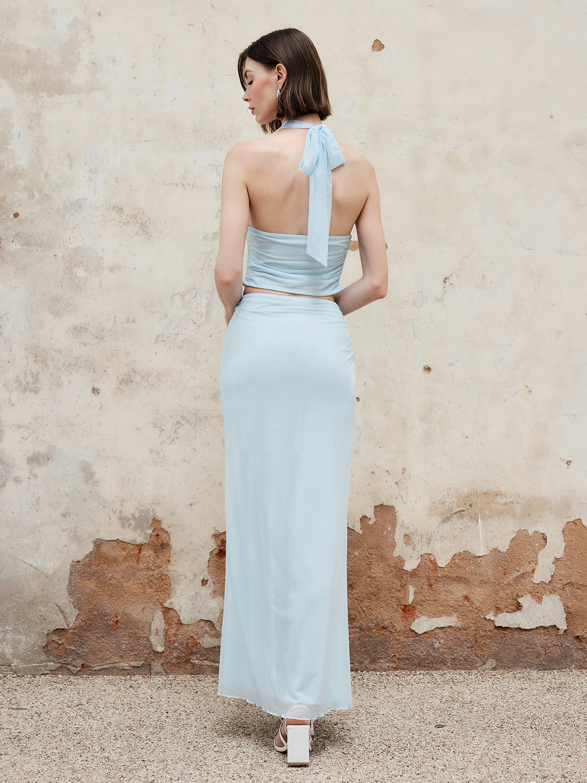 Halter Chiffon Maxi Skirt Set